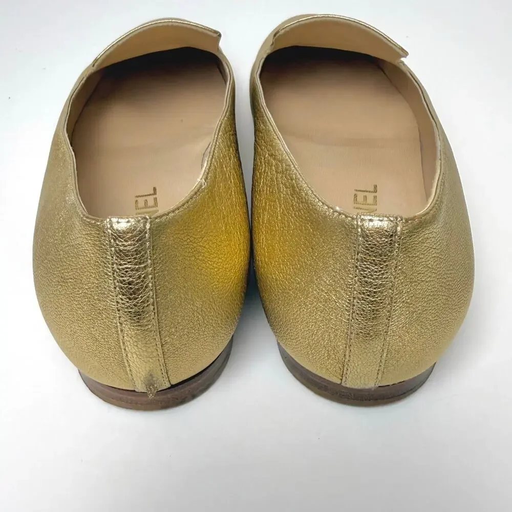 Chanel Metallic Gold Leather CC Embellished Loafers Flats Size 38 Authentic